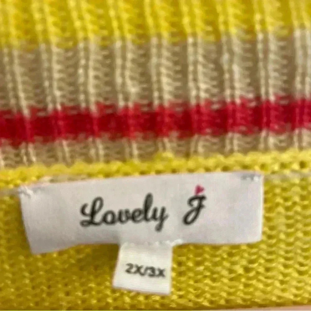Over Sized Striped V-Neck Sweater (Yellow, Blue, Pink, and Tan) - Picture 5 of 7
